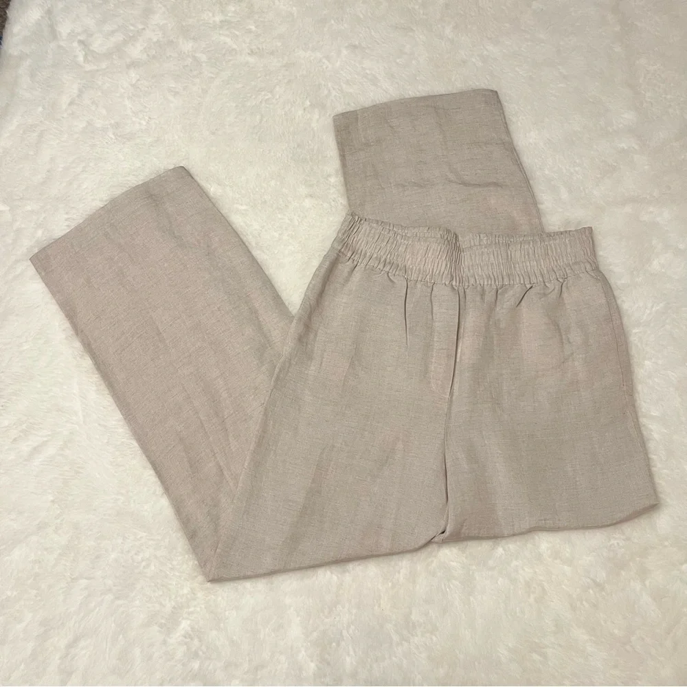 NWT H&M BEIGE KHAKI LINEN RAYON WIDE‎ LEG PANTS SIZE MEDIUM